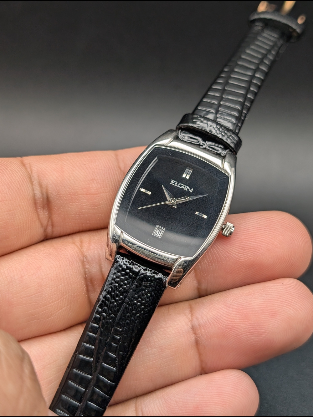 Elgin Women's Black Leather Strap Dress Watch